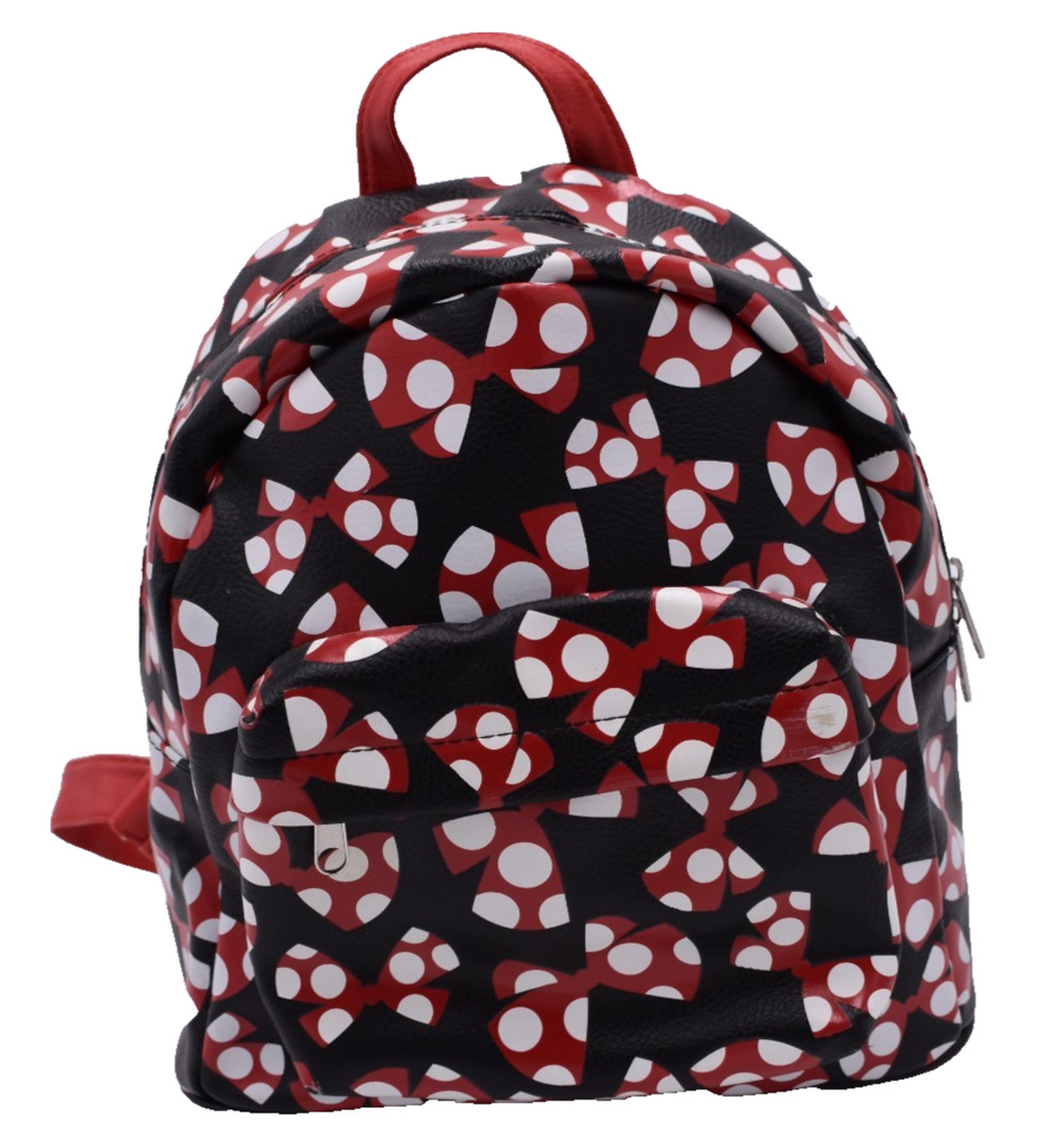DISNEY PARKS Minnie Mouse Bows Mini Backpack Bag - Black & Red - Faux Leather